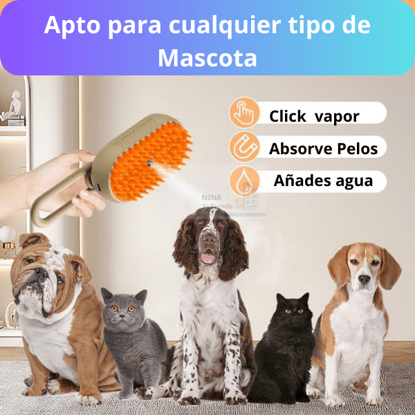 Cepillo de Vapor para Mascotas - Limpieza sin esfuerzo, brillo al instante