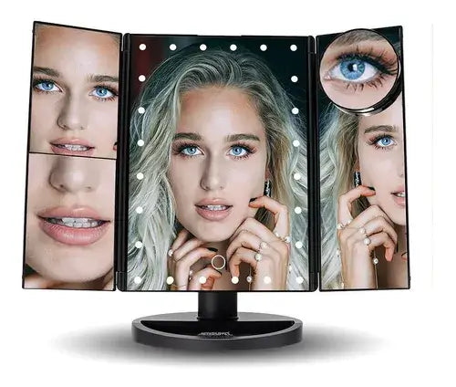 Espejo Luz LED Plegable Maquillaje - Recarga USB